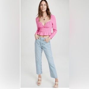Free People Vibrant Pink Long Sleeve Crop Top